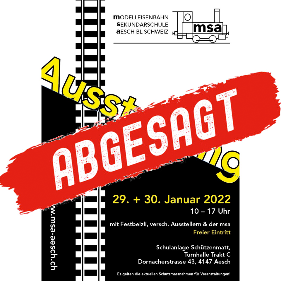 Ausstellung 29. + 30. Januar, roter Balken Abgesagt